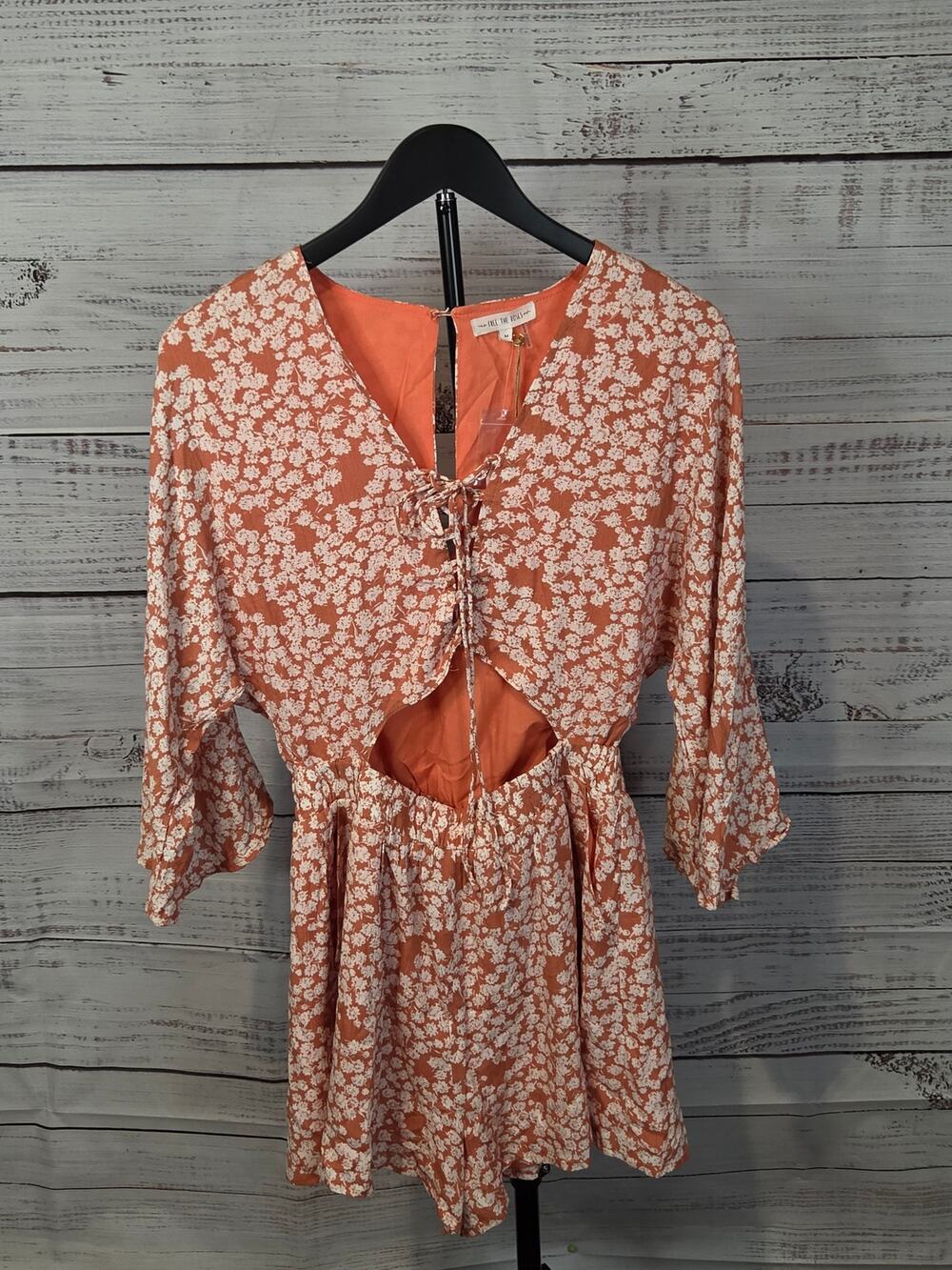 Free the Roses Floral Cut-Out Long Sleeve Romper - Size Medium